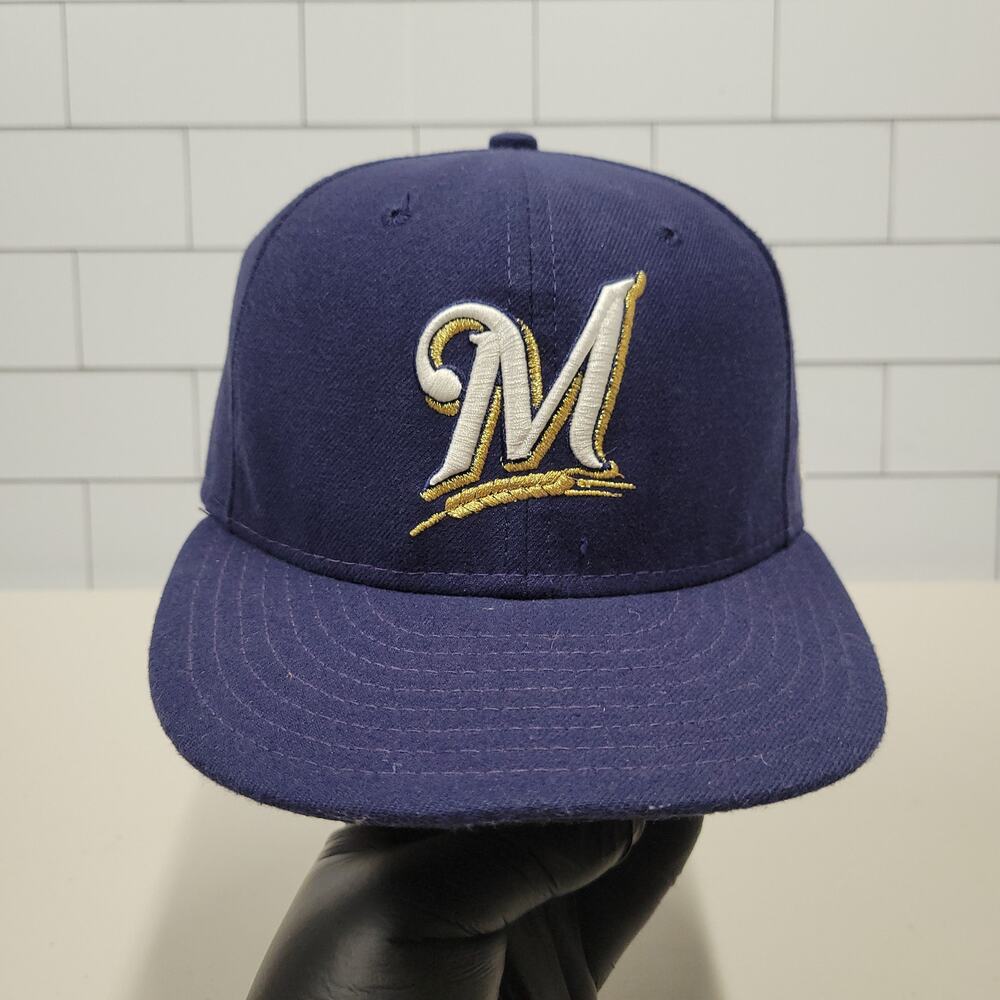 New Era Milwaukee Brewers 59FIFTY Fitted Hat Size 7 1/4 Navy Blue MLB Baseball